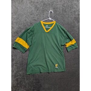 Vintage Green Bay Packers V-Neck T-Shirt Green Yellow Striped Sleeve XL 1430